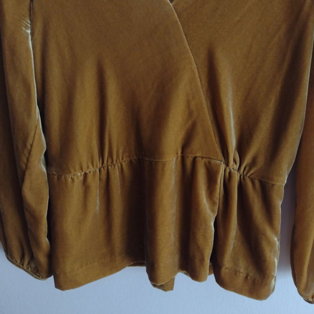 J.Crew Faux Wrap Velvet Blouse 8 Dijon Yellow Long Sleeve Top - Picture 4 of 11